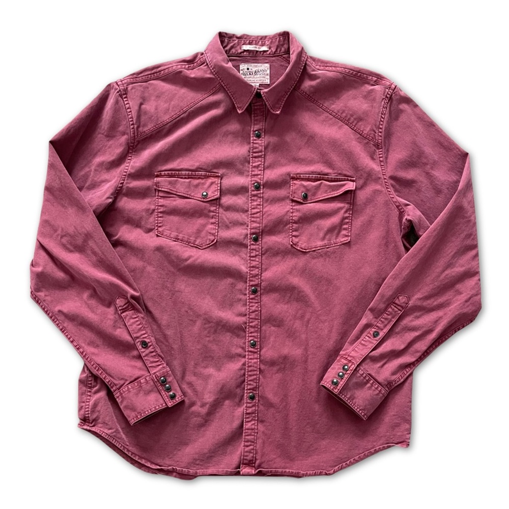 Lucky Brand Western Shirt Men’s Size Large Button Snaps Red Cotton